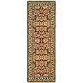 Treasures Hand-knotted Wool Red/ Navy Runner (2'6 x 8')
