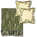 Green/ Ivory Throw Blanket and Decorative Pillows