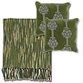 Green/ Ivory Throw Blanket and Decorative Pillows