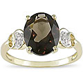 10k Yellow Gold Smokey Quartz and Diamond Ring