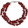Glitzy Rocks Sterling Silver Three-strand Coral Chip Bracelet