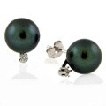 DaVonna 14k White Gold Tahitian Pearl and Diamond Earrings (8-9 mm)