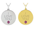 10k Gold Engraved 'I LOVE YOU' Rhodolite Designer Necklace