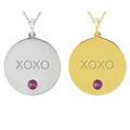 10k Gold June Birthstone Rhodolite Engraved 'XOXO' Designer Necklace