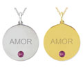 10k Gold June Birthstone Rhodolite Engraved 'AMOR' Designer Necklace