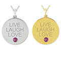 10k Gold June Birthstone Rhodolite Engraved 'LIVE LAUGH LOVE' Necklace