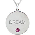 10k Gold June Birthstone Rhodolite Engraved 'DREAM' Designer Necklace