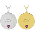 10k Gold June Birthstone Rhodolite Engraved 'JOY' Necklace