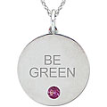 10k Gold June Birthstone Rhodolite Engraved 'BE GREEN' Necklace