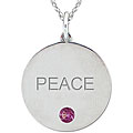 10k Gold June Birthstone Rhodolite Engraved 'PEACE' Necklace