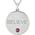 10k Gold June Birthstone Rhodolite Engraved 'BELIEVE' Necklace