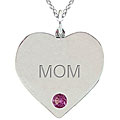 10k Gold June Birthstone Rhodolite Engraved 'MOM' Heart Necklace