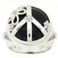 Meredith Leigh Sterling Silver Onyx and Diamond Peace Sign Ring