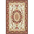 Hand-hooked Aubusson Ivory/ Burgundy Polypropylene Rug (2' x 3')