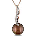 10k Pink Gold Brown Pearl and Diamond Necklace (9.5-10 mm)