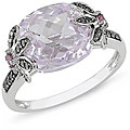 14k Gold Kunzite, Tourmaline and 1/6ct TDW Black Diamond Ring