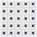 SomerTile 12.5x12.5-in Spiral 1x2-in White/Cobalt Porcelain Mosaic Tile (Pack of 10)