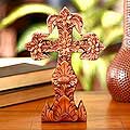 Mahogany 'Fleur De Lis' Cross (Indonesia)