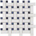 SomerTile 9.75x9.75-in Basket Weave 1x2.5-in White/Cobalt Porcelain Mosaic Tile (Pack of 10)
