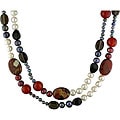 New York Pearls Black and Red Jasper, Agate, Smokey Quartz and Pearl Necklace