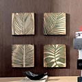 Wood Palm Leaf Square Wall Art (Set of 4)