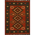 Hand-woven Red Wool/ Jute Rug (5' x 8')