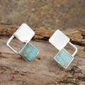 Sterling Silver Turquoise Square Connection Earrings (Mexico)