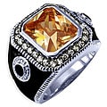 Simon Frank 14k White Gold Overlay Men's Cubic Zirconia and Enamel Ring