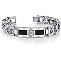 Stainless Steel Men's Black 'Diamond Brite' Curb Link Bracelet