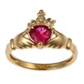 Caribe Gold 14k over Sterling Silver Red Cubic Zirconia Claddagh Ring