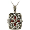 Glitzy Rocks Sterling Silver Marcasite and Garnet Locket Necklace