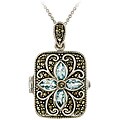 Glitzy Rocks Sterling Silver Marcasite and Blue Topaz Locket Necklace
