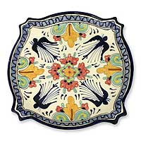 Ceramic 'Blue Swallows' Serving Plate (Mexico)