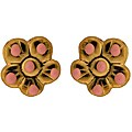 14k Yellow Gold Pink Enameled Flower Petals Stud Earrings