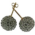 14k Yellow Gold 10 mm Black Crystal Ball Stud Earrings
