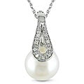 10k White Gold Pearl and Diamond Necklace (9-9.5 mm)