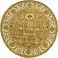 Handmade Classic Gold/ Ivory Wool Rug (3'6 Round)