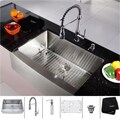 Kraus Stainless Steel Farmhouse Kitchen Sink, Chrome Faucet/ Dispenser