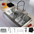 Kraus Stainless Steel Farmhouse Kitchen Sink, Chrome Faucet/ Dispenser