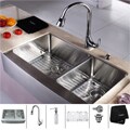 Kraus Stainless Steel Farmhouse Kitchen Sink, Chrome Faucet/ Dispenser