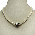 DaVonna Sterling Silver Freshwater Pearl and Cloisonne Necklace (4-5 mm)