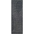 Handmade Soho Deco Wave Dark Grey N. Z. Wool Runner (2'6 x 8')