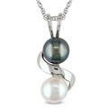 10k White Gold Black and White Freshwater Pearl Necklace (5-5.5 mm)