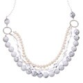 18" + 2" Sterling Silver Triple Row Howlite, Crystal & White Freshwater Pearl...