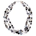 Silver Freshwater Pearl and Multi-gemstone 3-strand Necklace (12 mm)