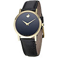 Movado Women's Museum Goldplated Steel Case Black Leather Strap Watch
