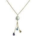 10k Gold Freshwater Pearl and Multi-gemstone 'Y' Necklace (9-12 mm)