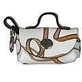 Italian Leather White/ Brown Printed Key Fob
