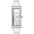 Christian Bernard Women's Rectangle Case White Leather Strap Watch