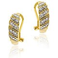 18k Gold over Sterling Silver Diamond Accent Leaf Design Earrings